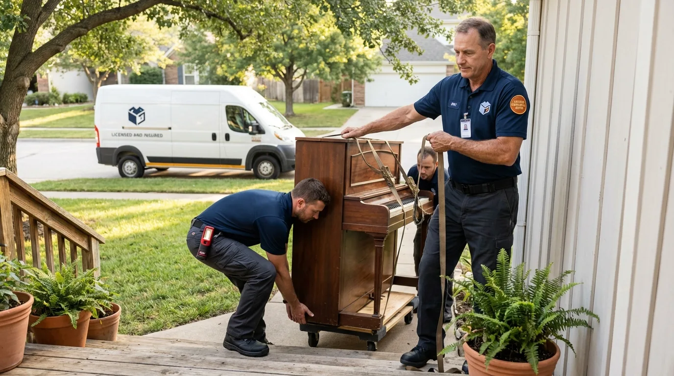 Licensed piano movers securing grand piano in Dade City, FL