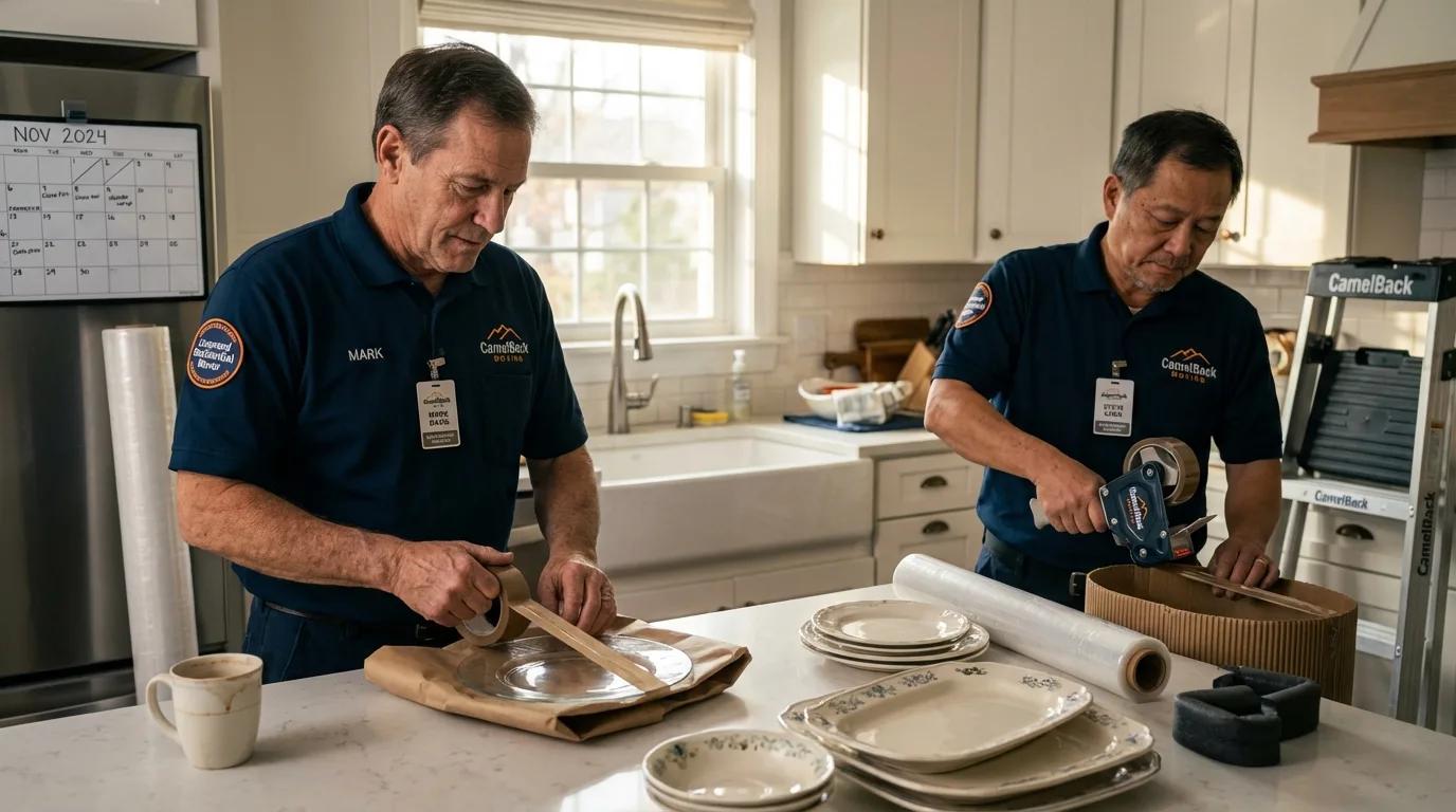 Professional crew packing kitchen dishware in Dade City, FL
